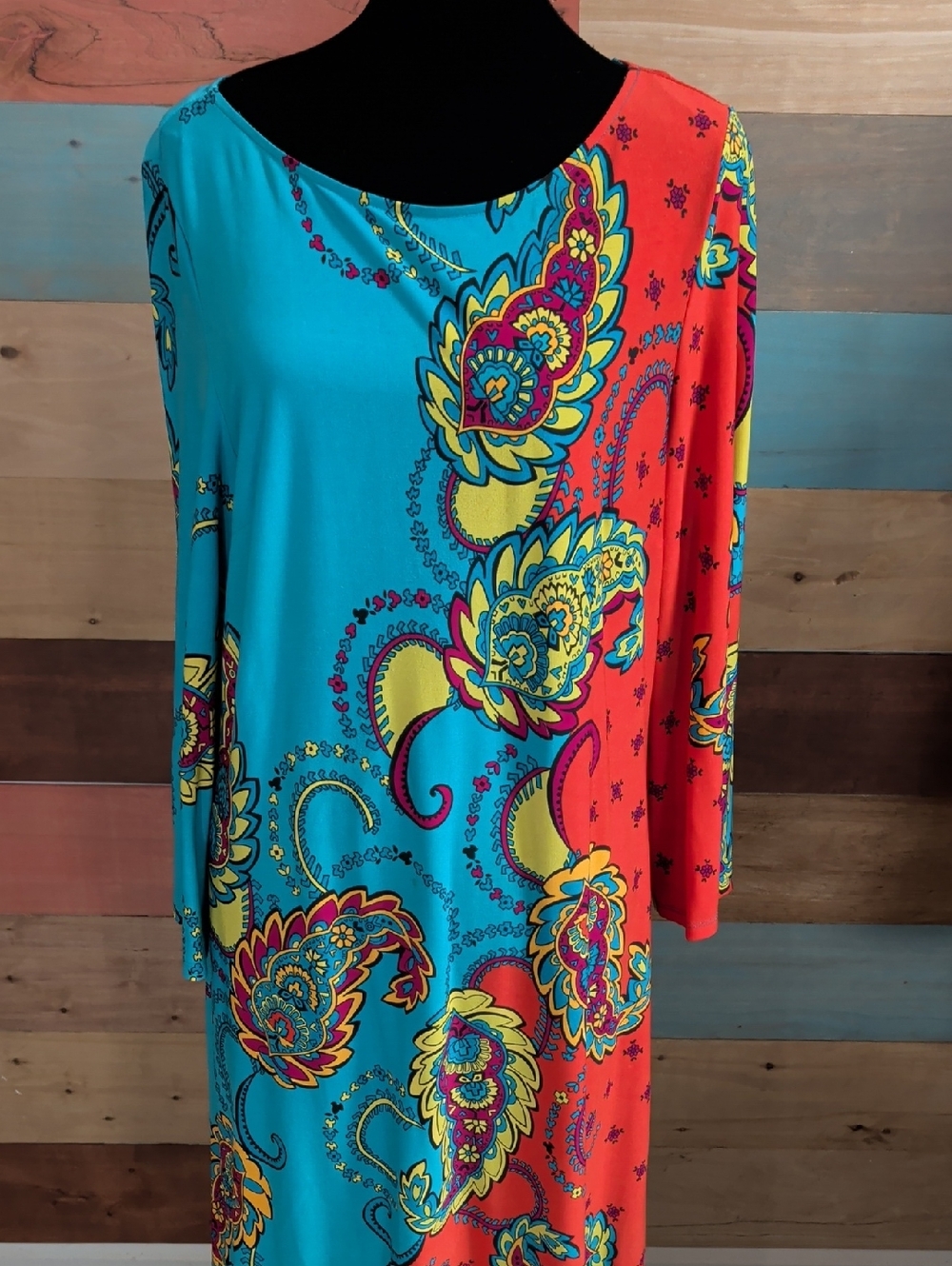 Muse Turquoise, Red and Yellow Paisley Midi Dress